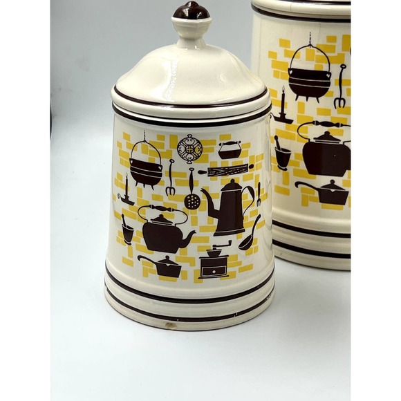 Vintage Ceramic MCM Set of 4 Canisters. Cream Brown and Yellow - Picture 4 of 14